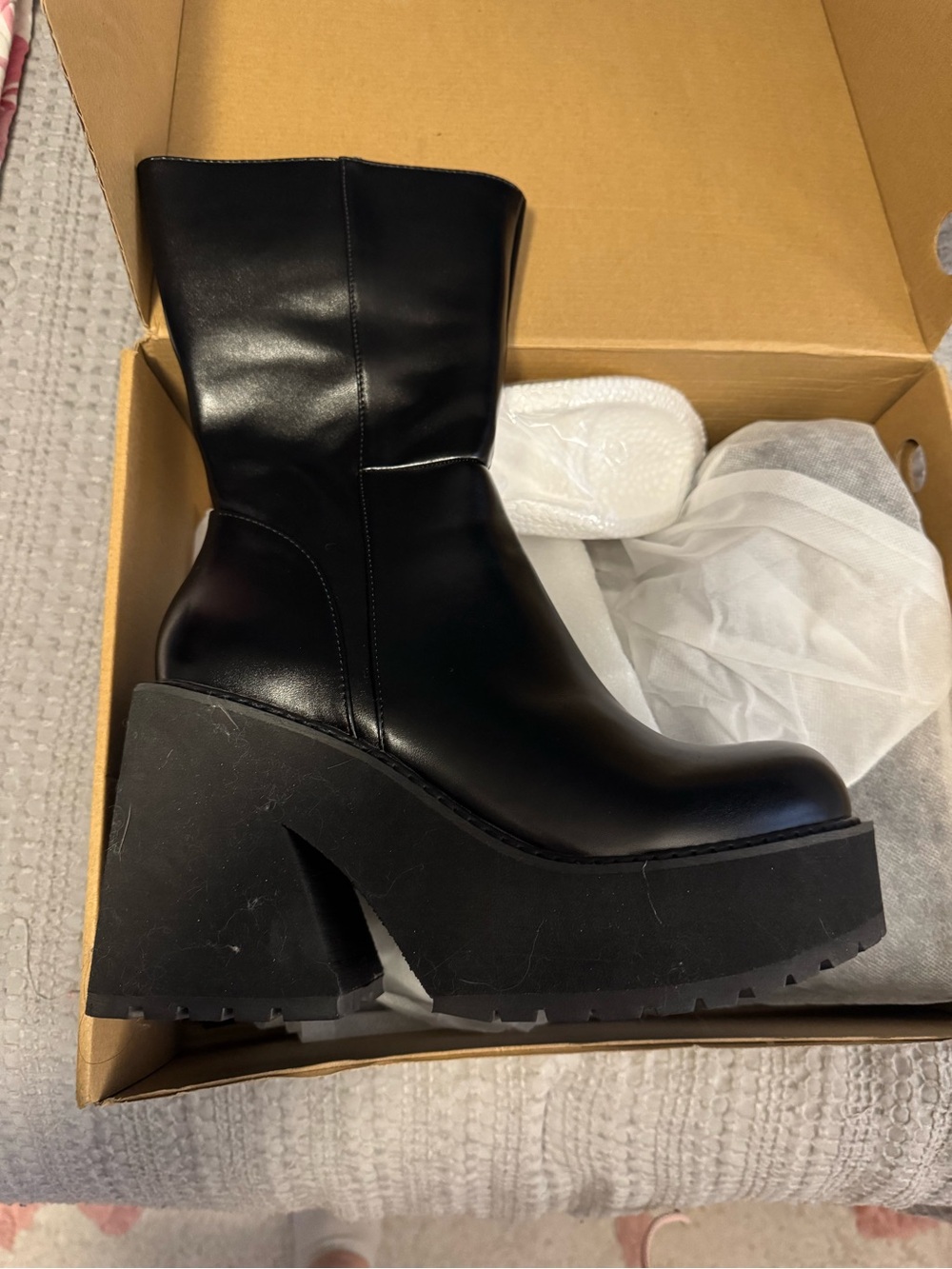 SHEIN Black Chunky Platform Mid-Calf Boots
